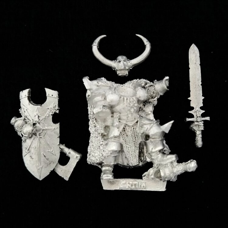 A photo of a Chaos Warriors Lord Vardek Crom the Conqueror Warhammer miniature