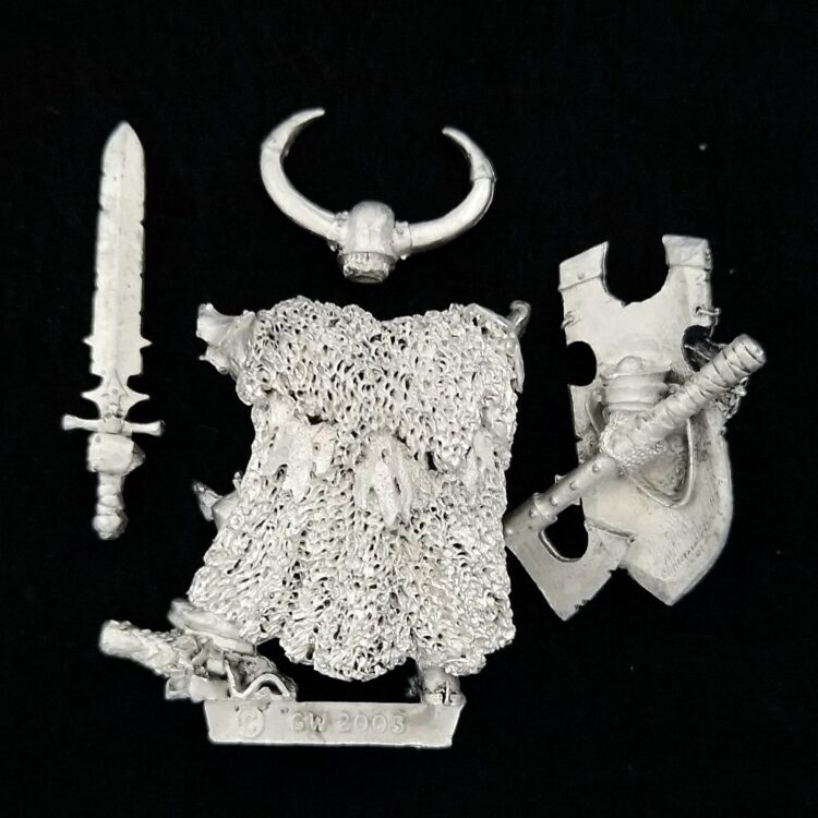 A photo of a Chaos Warriors Lord Vardek Crom the Conqueror Warhammer miniature