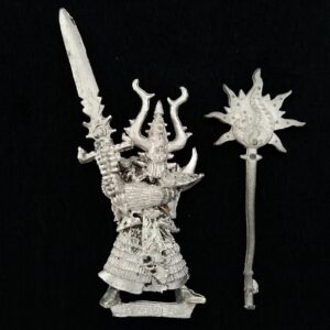 A photo of a Warriors of Chaos Aekold Helbrass Champion of Tzeentch Warhammer miniature