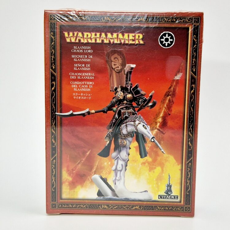 A photo of a Chaos Warriors Mounted Lord of Slaanesh Warhammer miniature