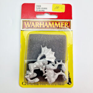 A photo of a Daemons of Chaos Flesh Hound Warhammer miniatures