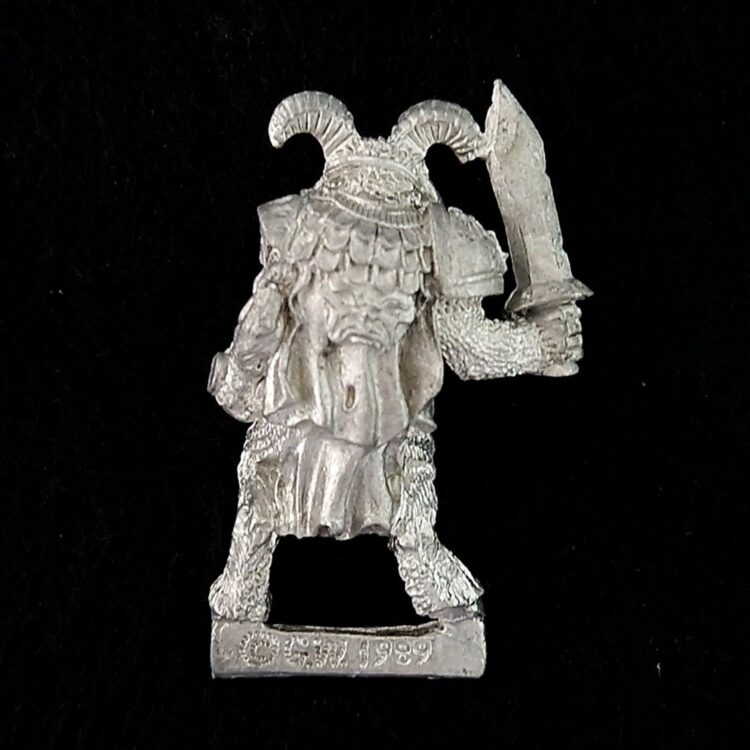 A photo of a Beasts of Chaos Beastman Warhammer miniature