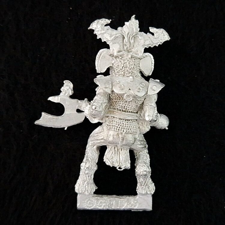 A photo of a Beasts of Chaos Beastman Warhammer miniature