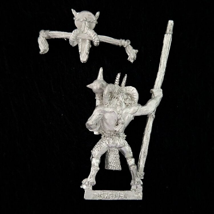 A photo of a Beasts of Chaos Beastmen Standard Bearer Warhammer miniature