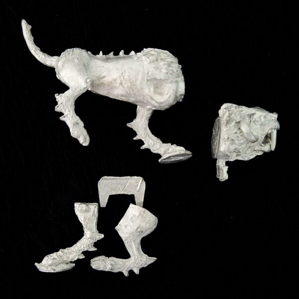 A photo of a Daemons of Chaos Flesh Hound Warhammer miniature