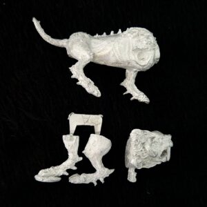 A photo of a Daemons of Chaos Flesh Hound Warhammer miniature