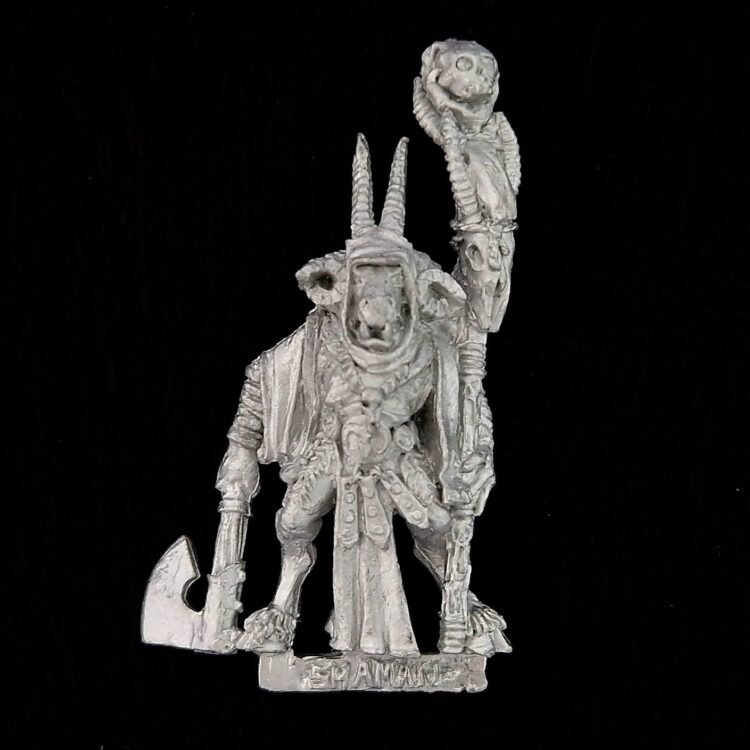 A photo of a Beasts of Chaos Shaman Warhammer miniature