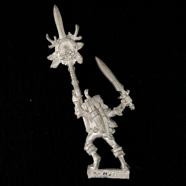 A photo of a Wood Elves Scout Standard Bearer Warhammer miniature