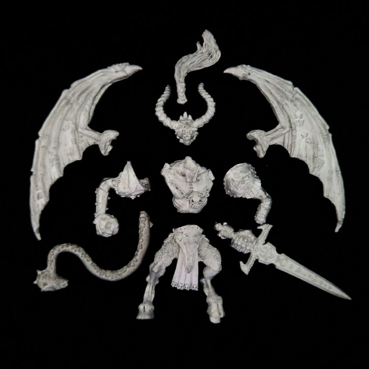 A photo of a Chaos Warriors Daemon Prince Warhammer miniature