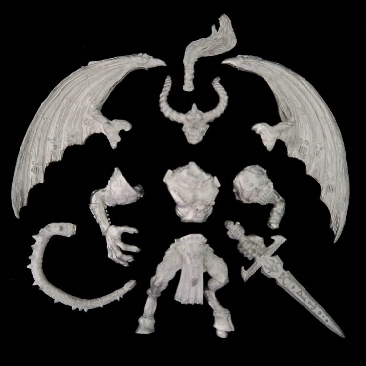 A photo of a Chaos Warriors Daemon Prince Warhammer miniature