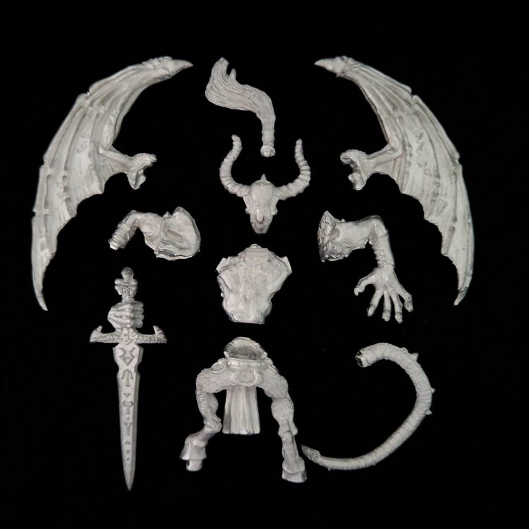 A photo of a Chaos Warriors Daemon Prince Warhammer miniature