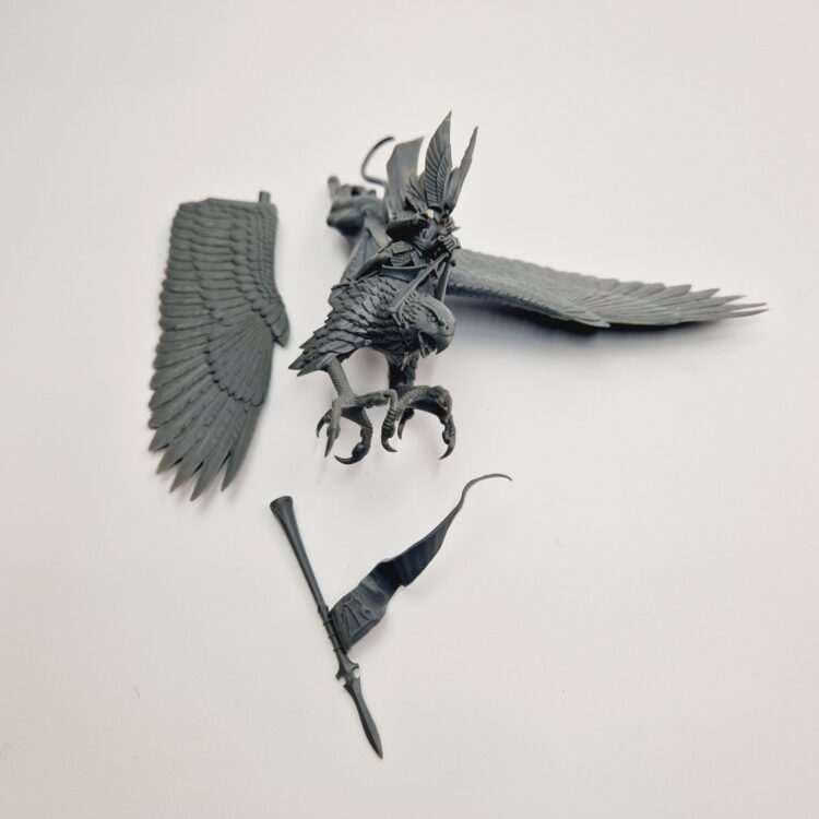 A photo of a High Elves Island of Blood Lord on Griffon Warhammer miniature