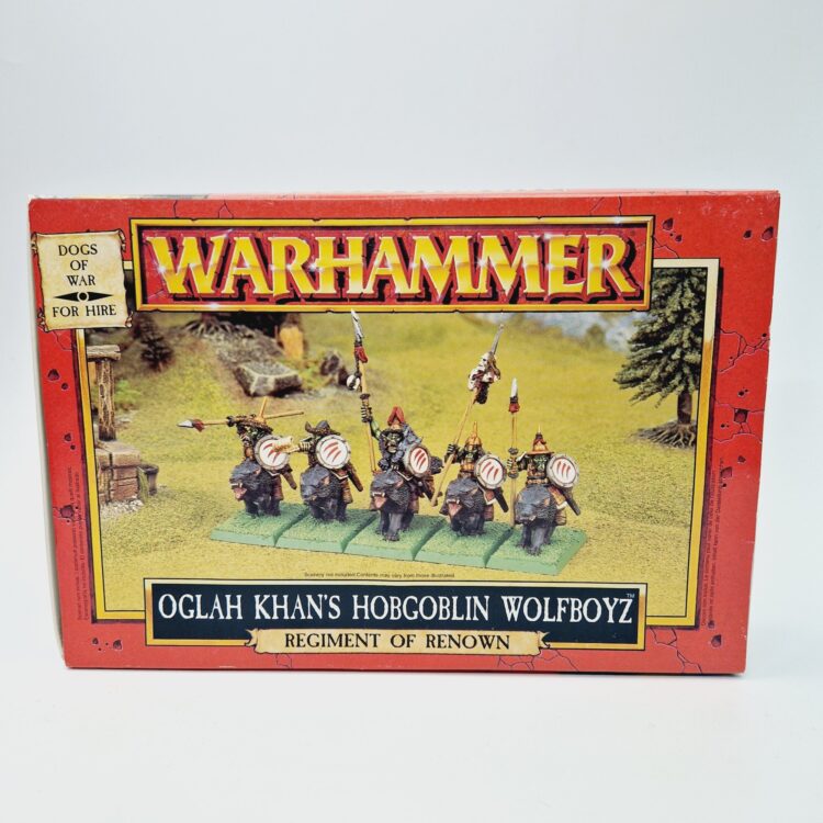 A photo of Dogs of War Oglah Khan's Hobgoblin Wolfboyz Warhammer miniatures