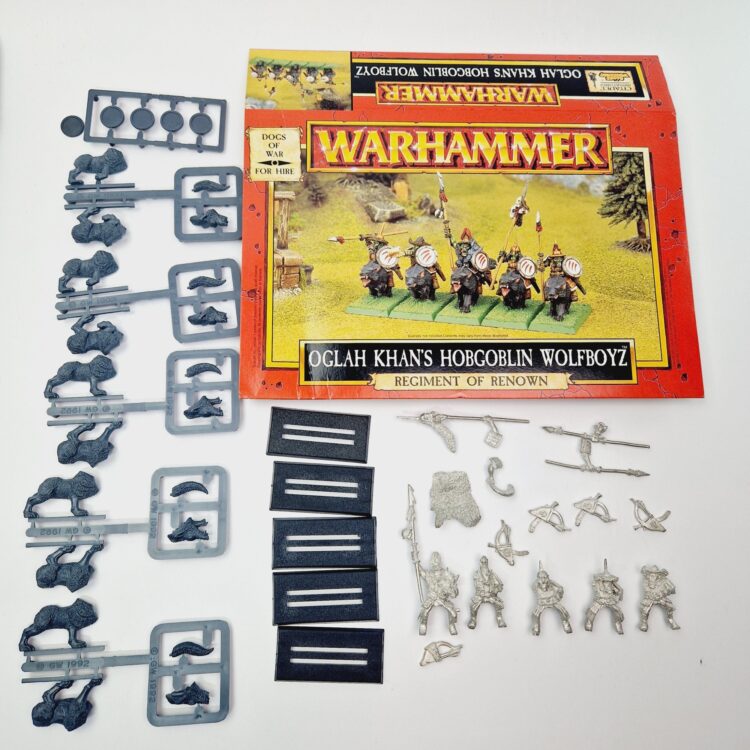 A photo of Dogs of War Oglah Khan's Hobgoblin Wolfboyz Warhammer miniatures