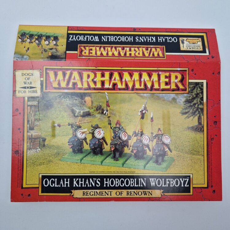 A photo of Dogs of War Oglah Khan's Hobgoblin Wolfboyz Warhammer miniatures