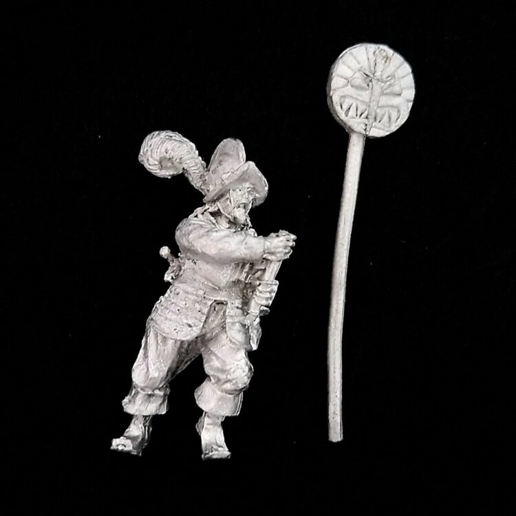 A photo of a Dogs of War Pirazzo's Lost Legion Standard Bearer Warhammer miniature