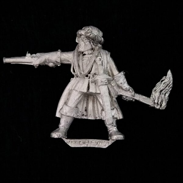 A photo of a Mordheim Witch Hunters Captain Warhammer miniature