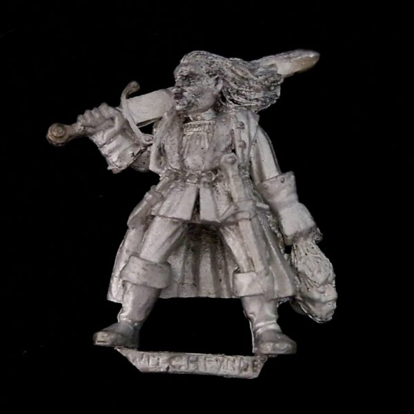 A photo of a Mordheim Witch Hunters Captain Warhammer miniature