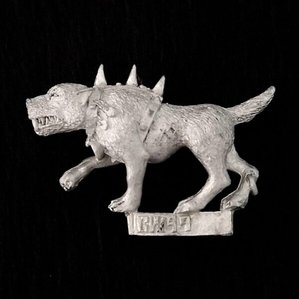 A photo of a Mordheim Witch Hunters War Hound Warhammer miniature