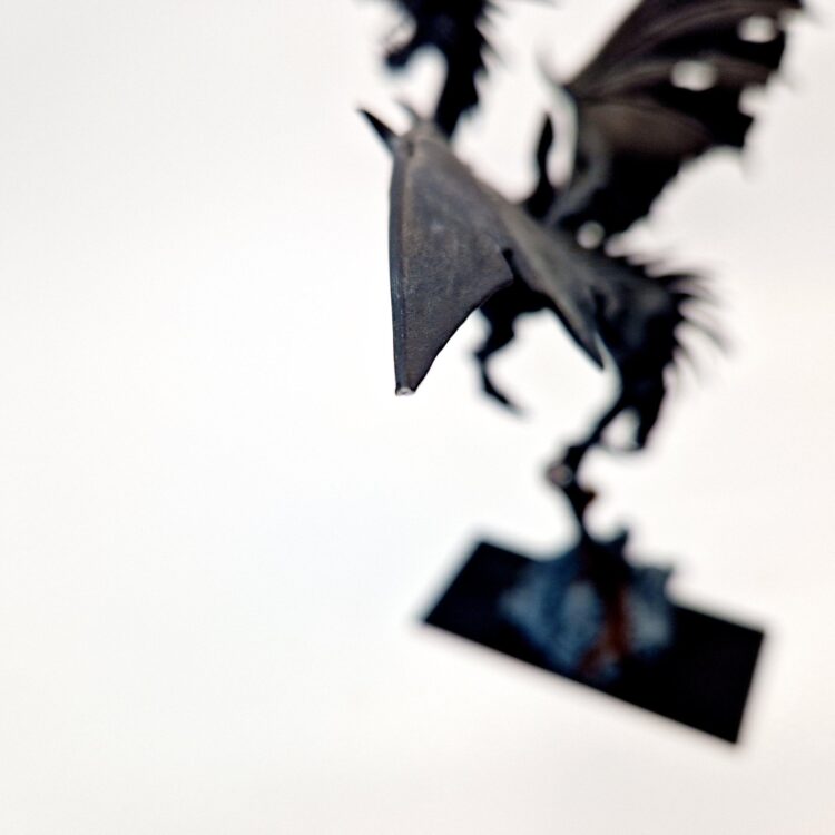 A photo of a Dark Elves Lord/Sorceress on Black Dragon Warhammer miniature