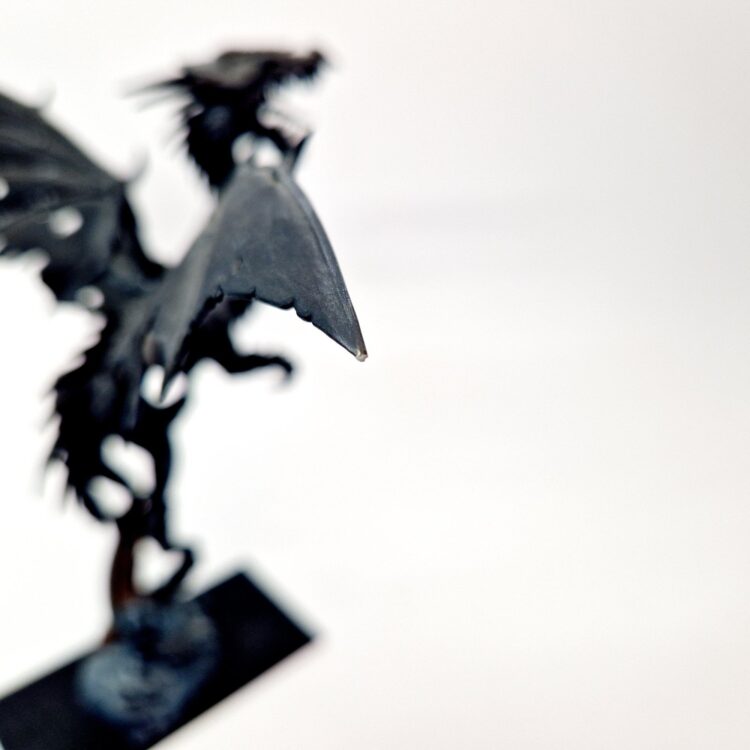 A photo of a Dark Elves Lord/Sorceress on Black Dragon Warhammer miniature