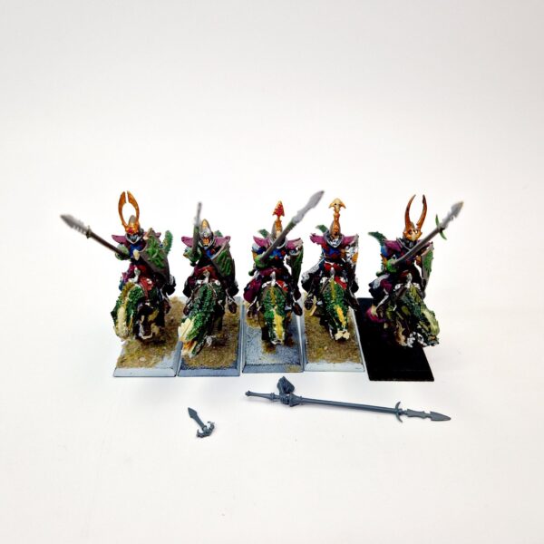 A photo of Dark Elves Cold One Knights Warhammer miniatures