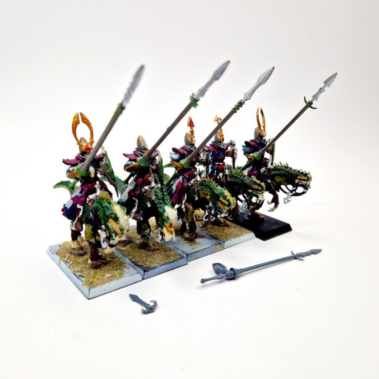 A photo of Dark Elves Cold One Knights Warhammer miniatures