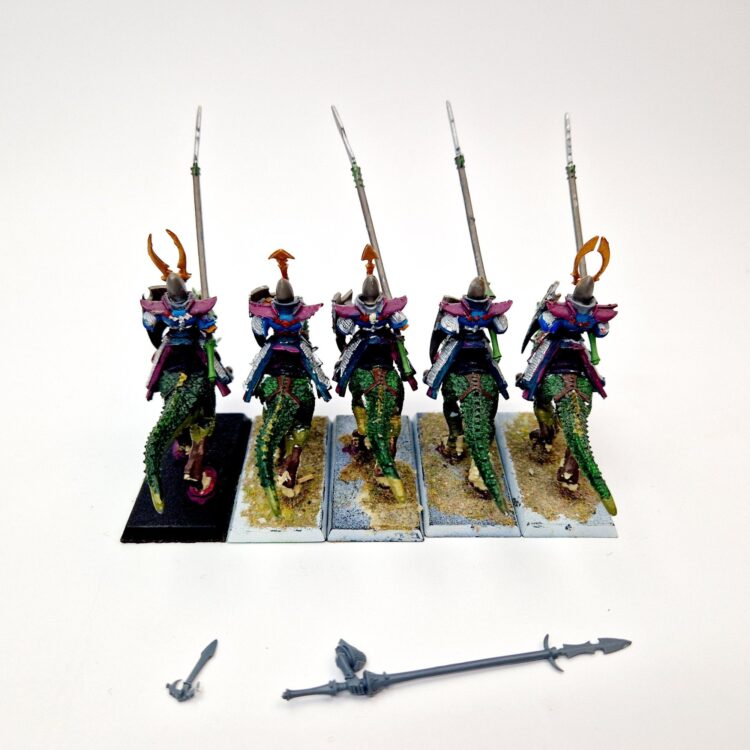 A photo of Dark Elves Cold One Knights Warhammer miniatures