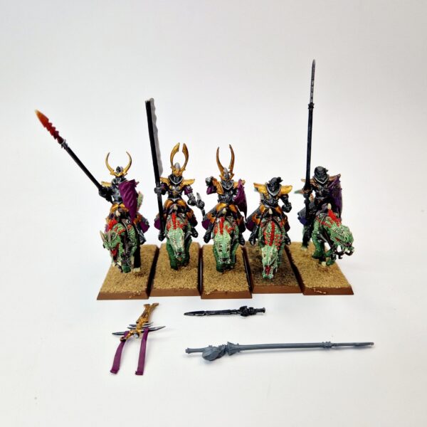 A photo of Dark Elves Cold One Knights Warhammer miniatures