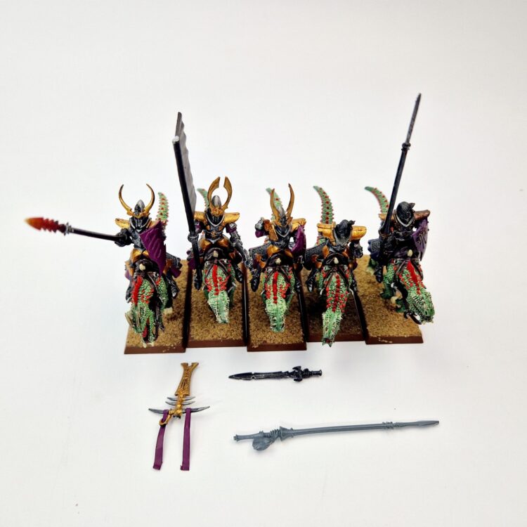 A photo of Dark Elves Cold One Knights Warhammer miniatures