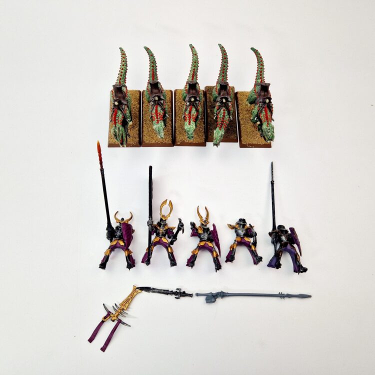 A photo of Dark Elves Cold One Knights Warhammer miniatures