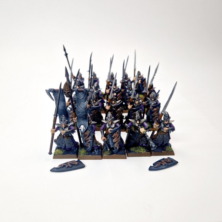 A photo of Dark Elves Warriors Regiment Warhammer miniatures