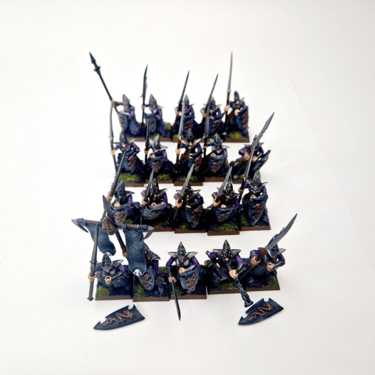 A photo of Dark Elves Warriors Regiment Warhammer miniatures