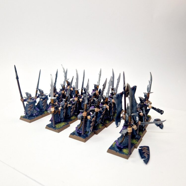 A photo of Dark Elves Warriors Regiment Warhammer miniatures