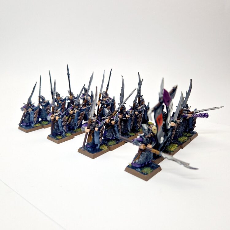 A photo of Dark Elves Warriors Regiment Warhammer miniatures