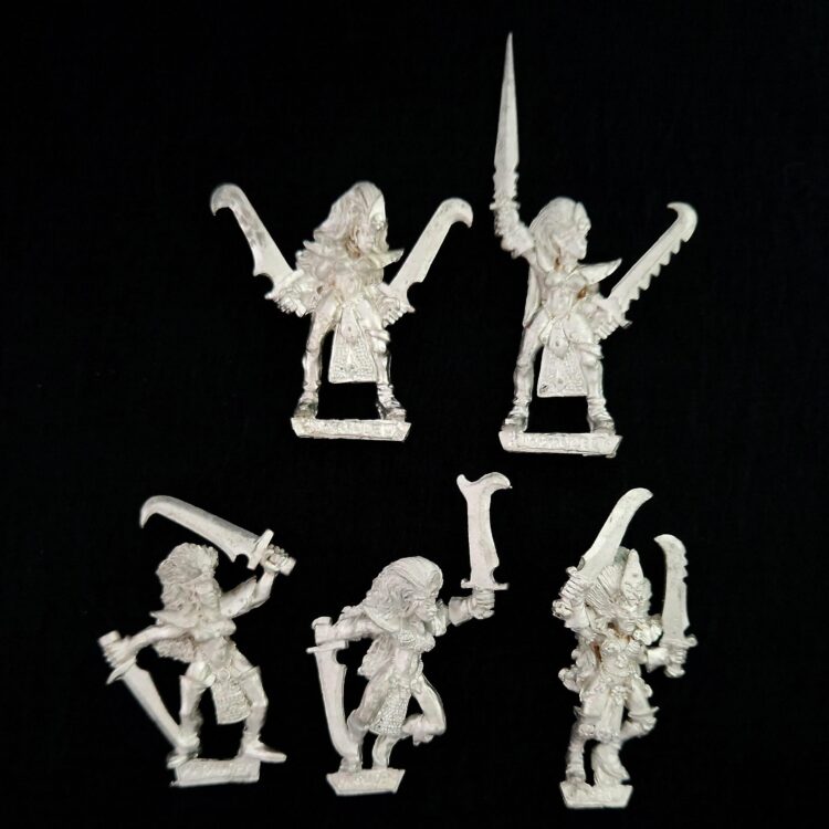 A photo of Dark Elves Witch Elves Warhammer miniatures