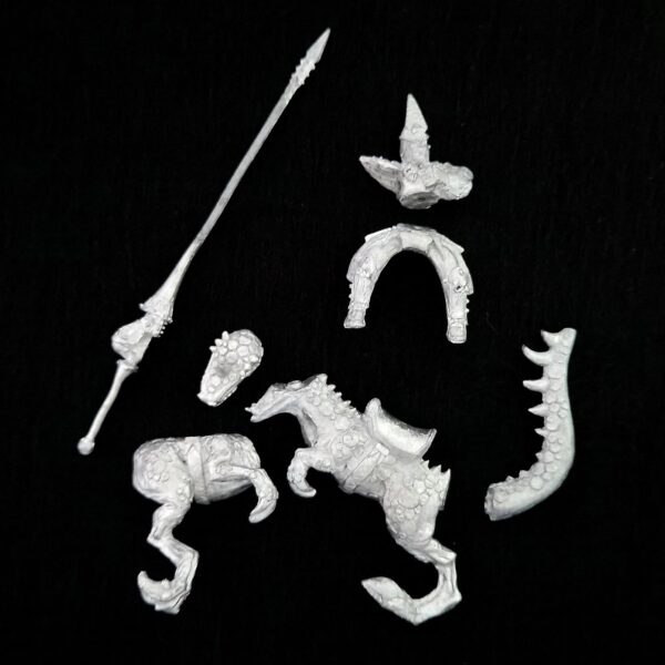 A photo of a Dark Elves Cold One Knight Warhammer miniature