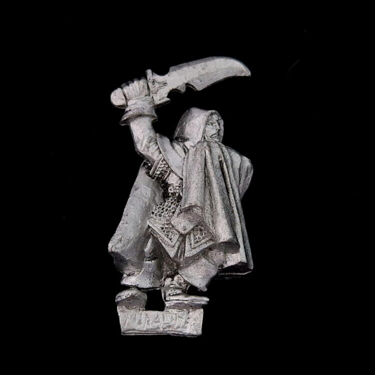 A photo of a Dark Elf Assassin Warhammer miniature