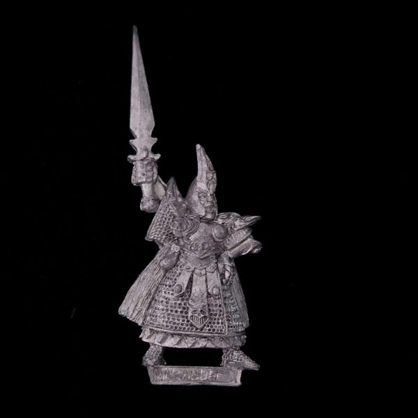 A photo of a Dark Elves Champion Warhammer miniature