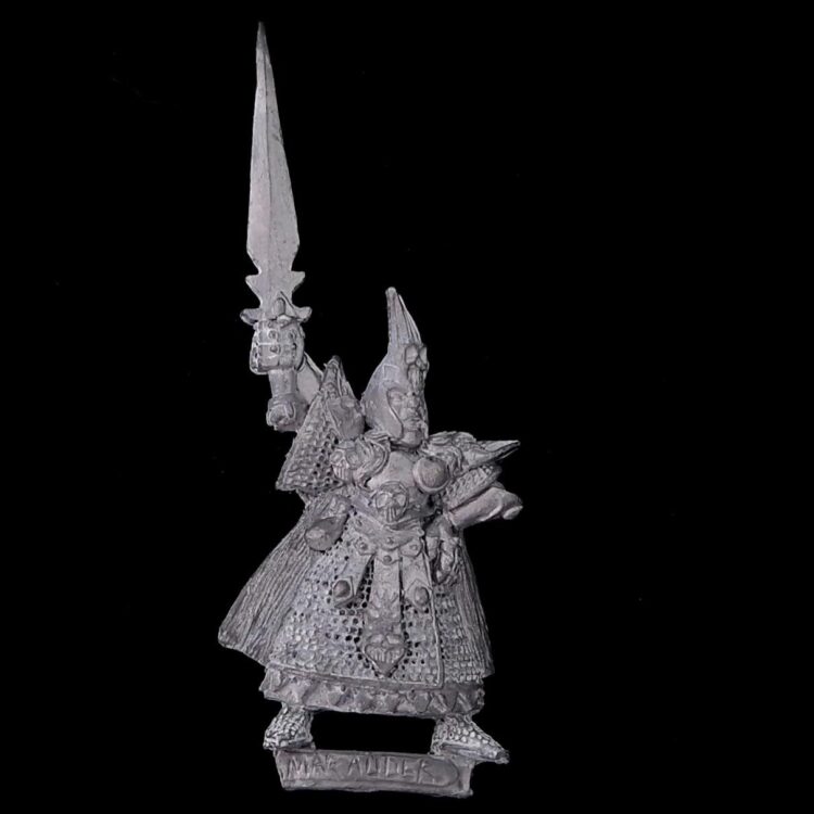 A photo of a Dark Elves Champion Warhammer miniature