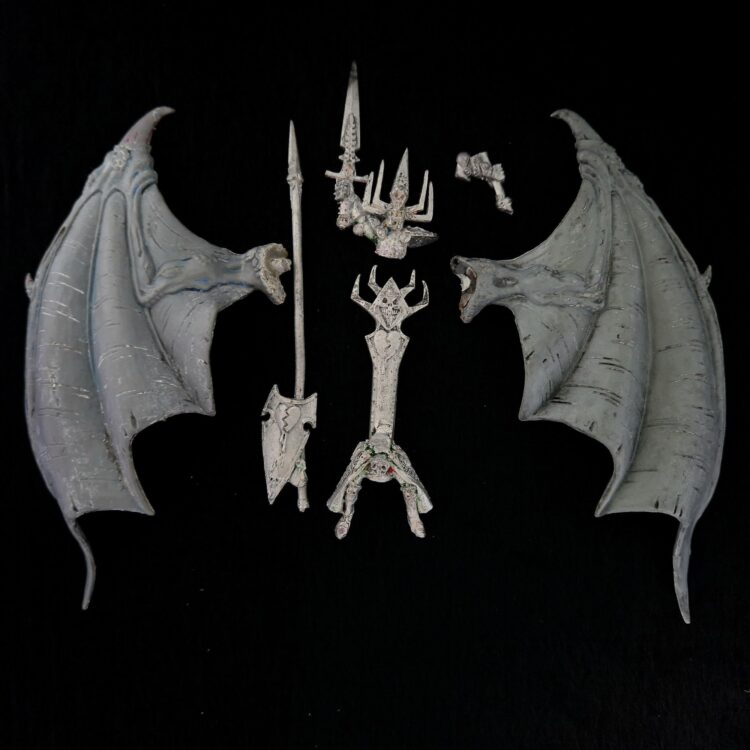 A photo of a Dark Elves Beastlord Rakarth on Black Dragon Warhammer miniature