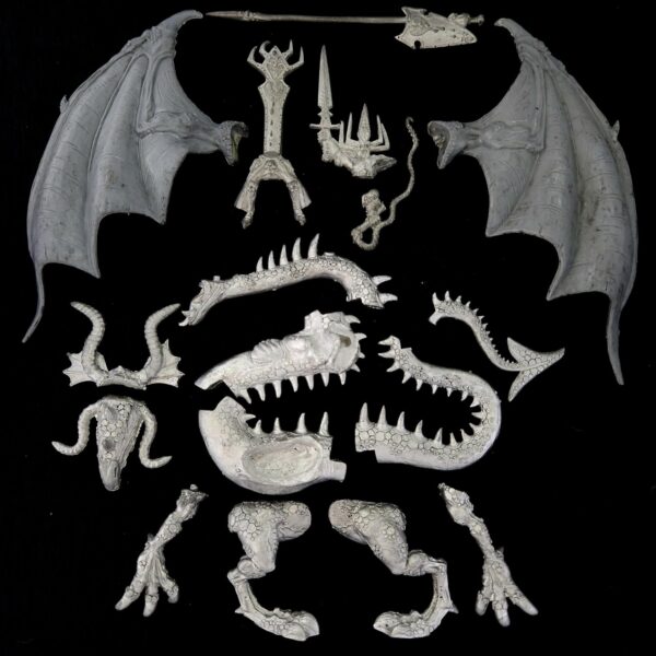 A photo of a Dark Elves Beastlord Rakarth on Black Dragon Warhammer miniature