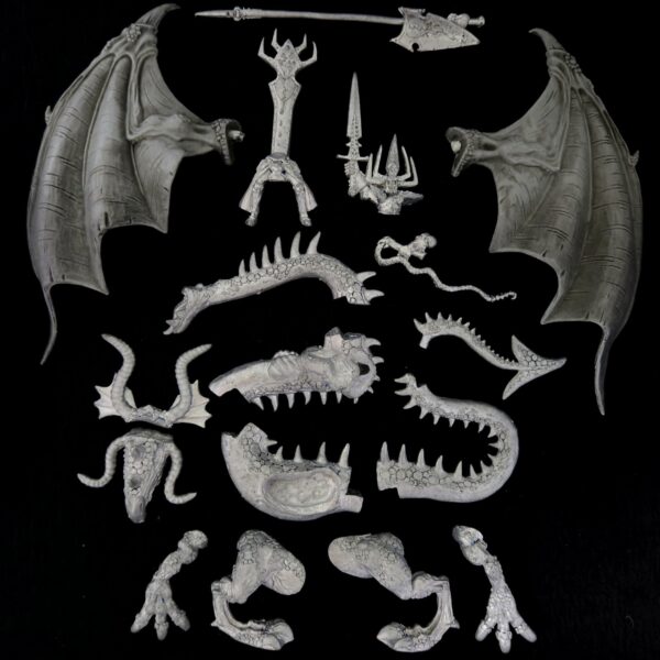 A photo of a Dark Elves Beastlord Rakarth on Black Dragon Warhammer miniature