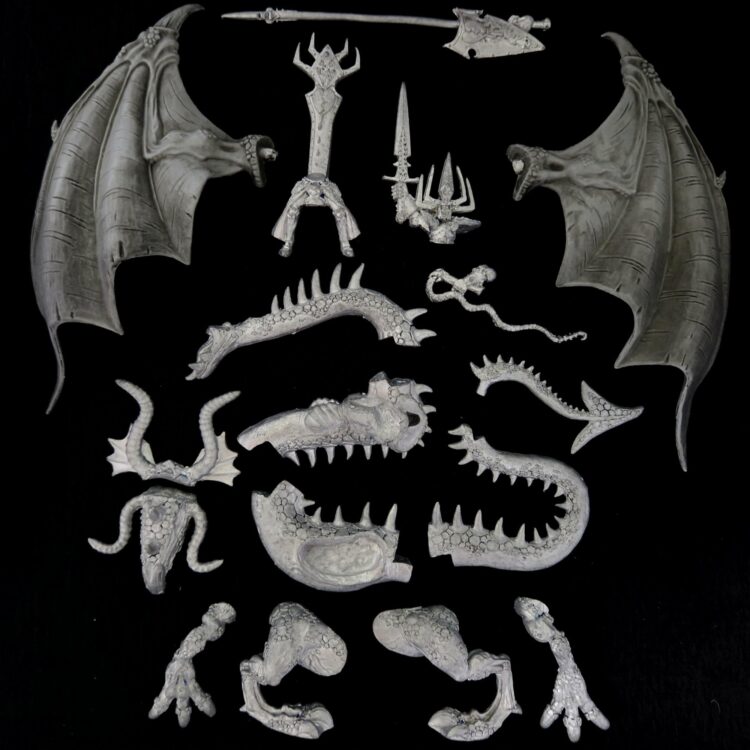 A photo of a Dark Elves Beastlord Rakarth on Black Dragon Warhammer miniature