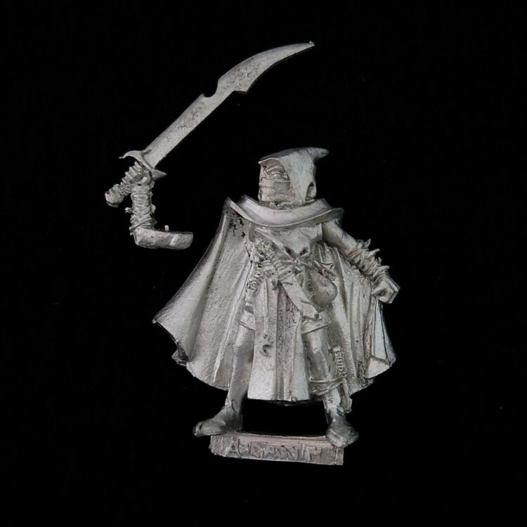 A photo of a Dark Elves Assassin Warhammer miniature