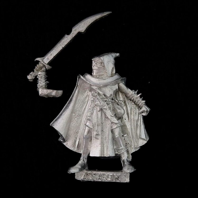 A photo of a Dark Elves Assassin Warhammer miniature