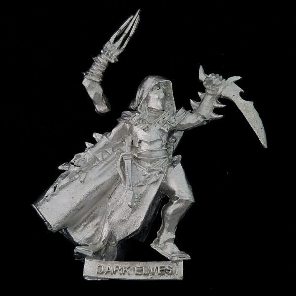 A photo of a Dark Elves Assassin Warhammer miniature