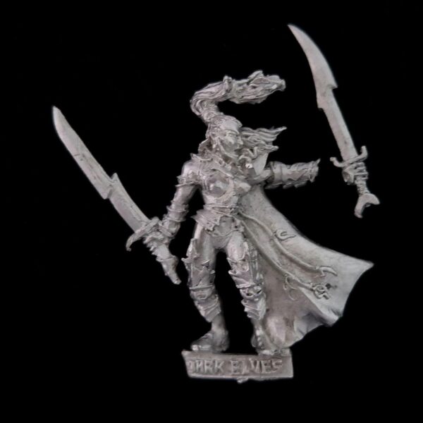 A photo of a Dark Elves Female Dreadlord Warhammer miniature