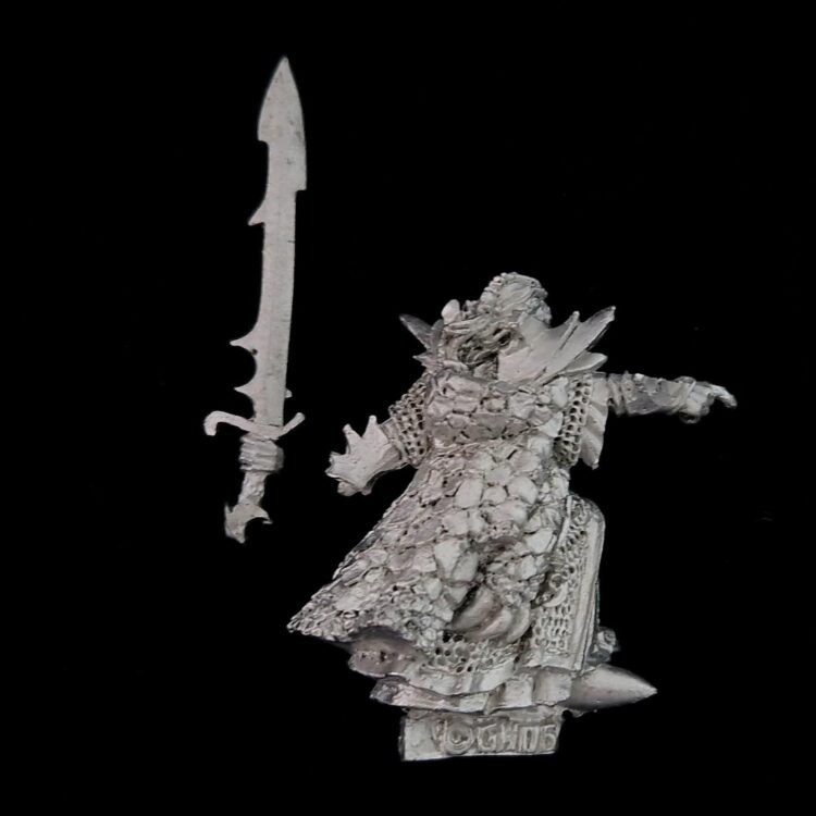 A photo of a Dark Elves Dreadlord Warhammer miniature