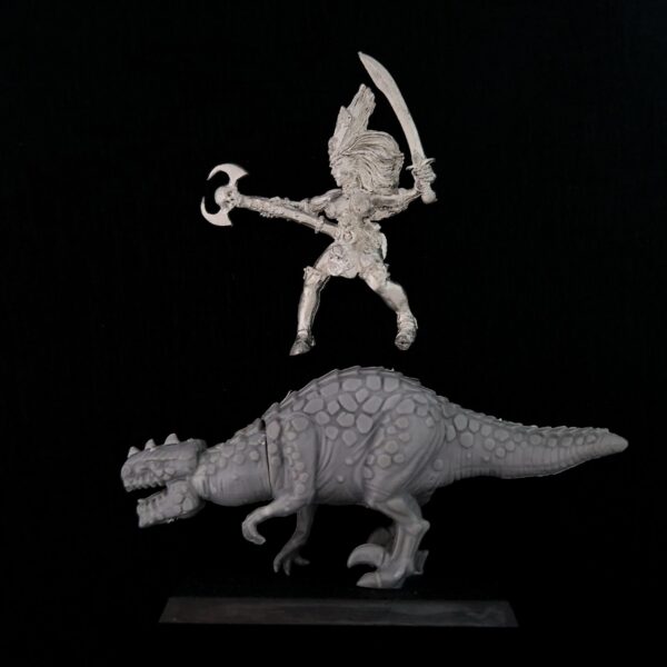 A photo of a Dark Elves Mounted Sorceress Warhammer miniature